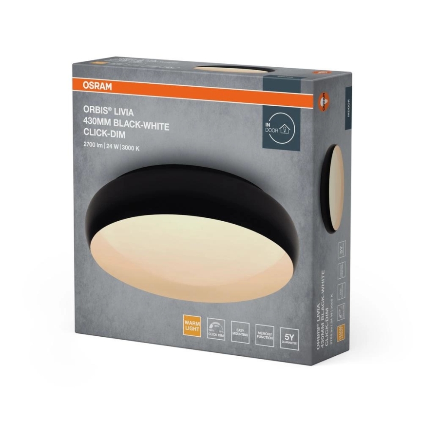 Osram - Plafonieră LED dimabilă ORBIS LIVIA, 24W, 230V, Ø 43 cm, negru/alb