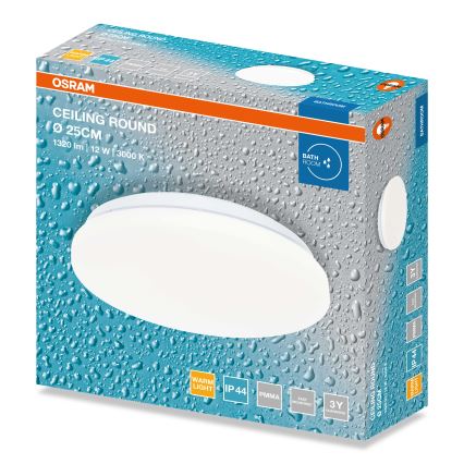 Osram - Plafonieră LED pentru baie CEILING ROUND, 12 W, 230 V, 3000 K, Ø 26 cm, IP44, albă