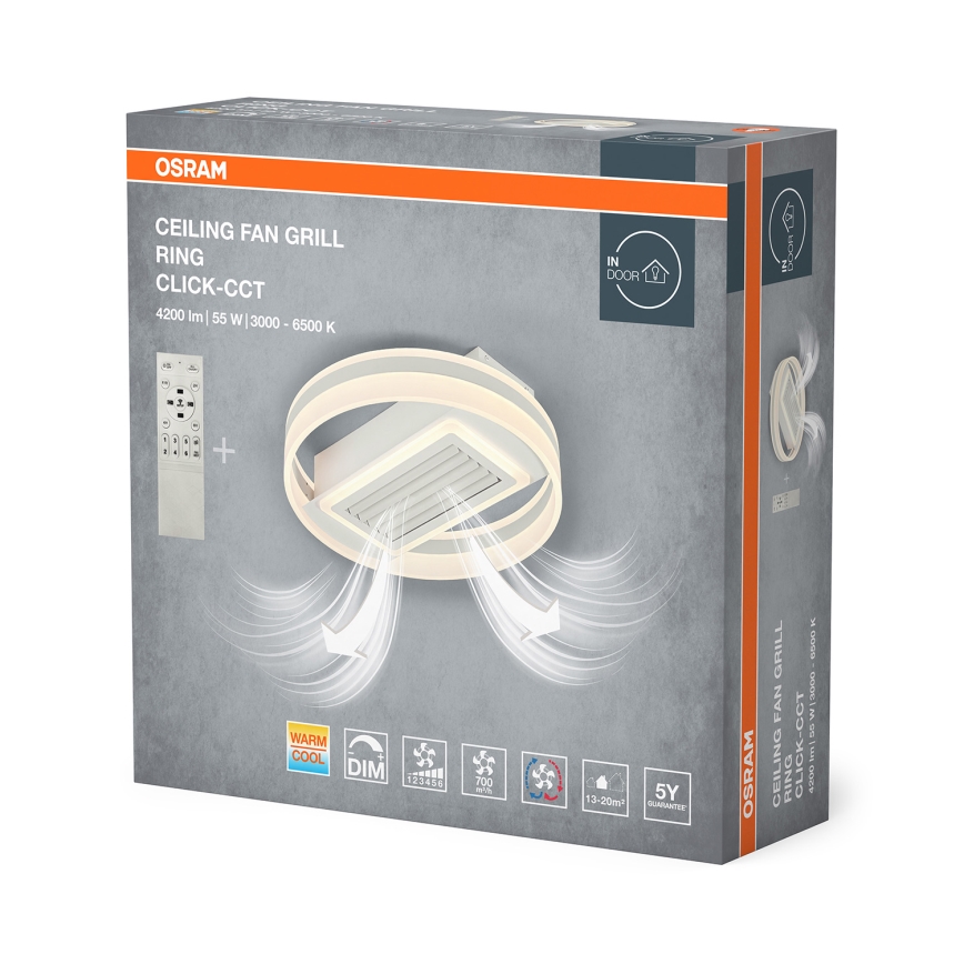 Osram - Plafonier LED reglabil cu ventilator, 55W/230V, 3000-6500K, alb + telecomandă