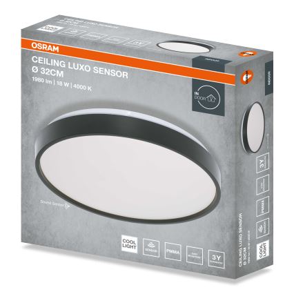 Osram - Plafonieră CEILING LUXO LED/18W/230V cu senzor de amurg, Ø 32 cm, negru