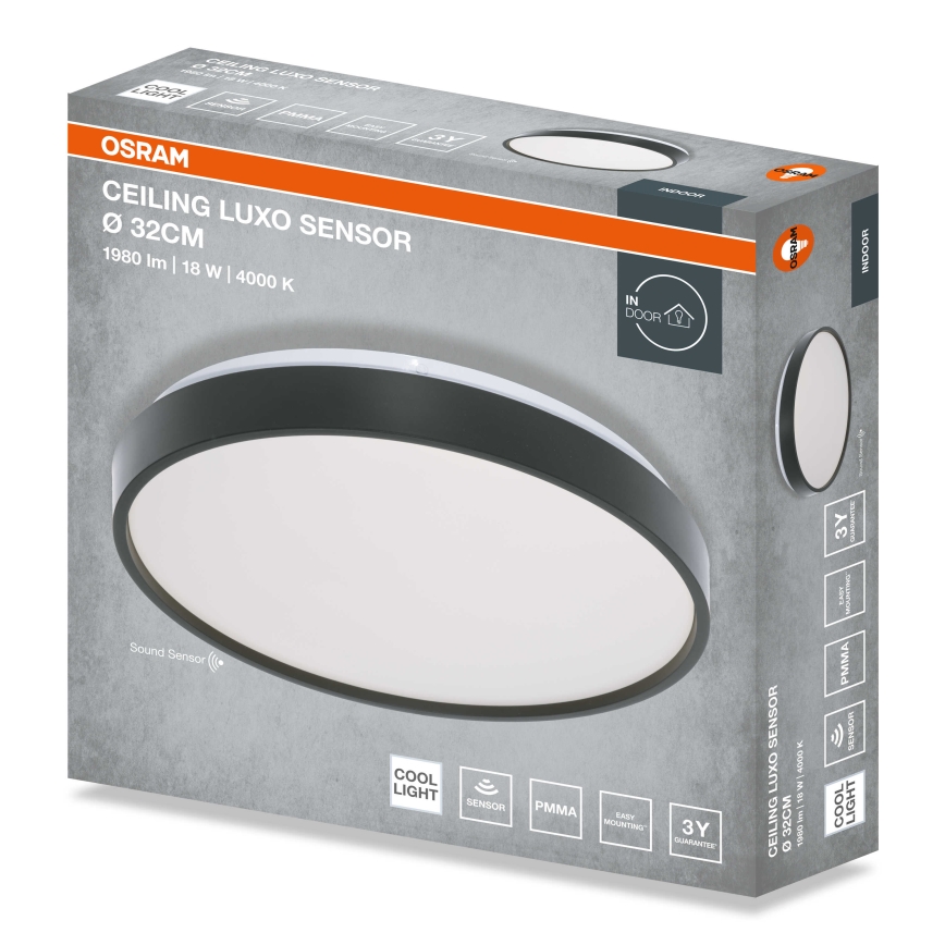 Osram - Plafonieră CEILING LUXO LED/18W/230V cu senzor de amurg, Ø 32 cm, negru