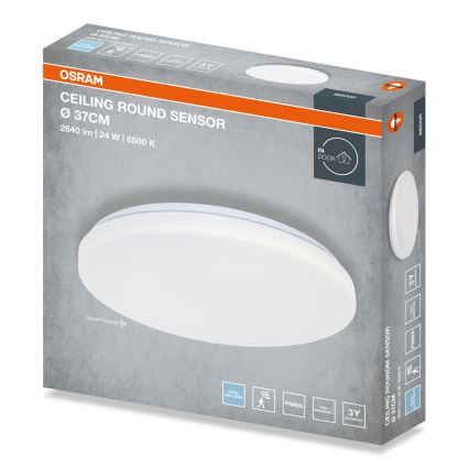 Osram - Plafonieră LED pentru baie, cu senzor de amurg, CEILING ROUND LED/24W/230V 6500K, Ø 37 cm, albă