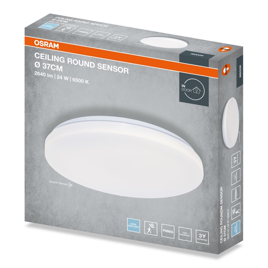 Osram - Plafonieră LED pentru baie, cu senzor de amurg, CEILING ROUND LED/24W/230V 6500K, Ø 37 cm, albă