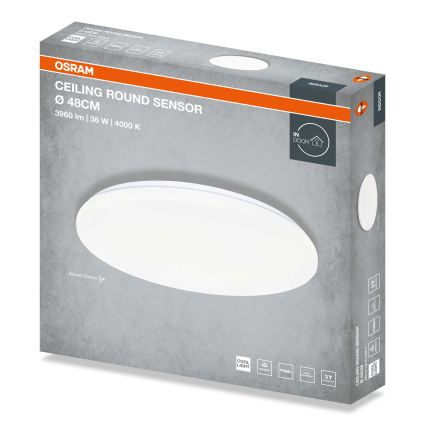 Osram - Plafonieră LED rotundă CEILING ROUND cu senzor de amurg, 36W/230V, 4000K, Ø 48 cm, alb
