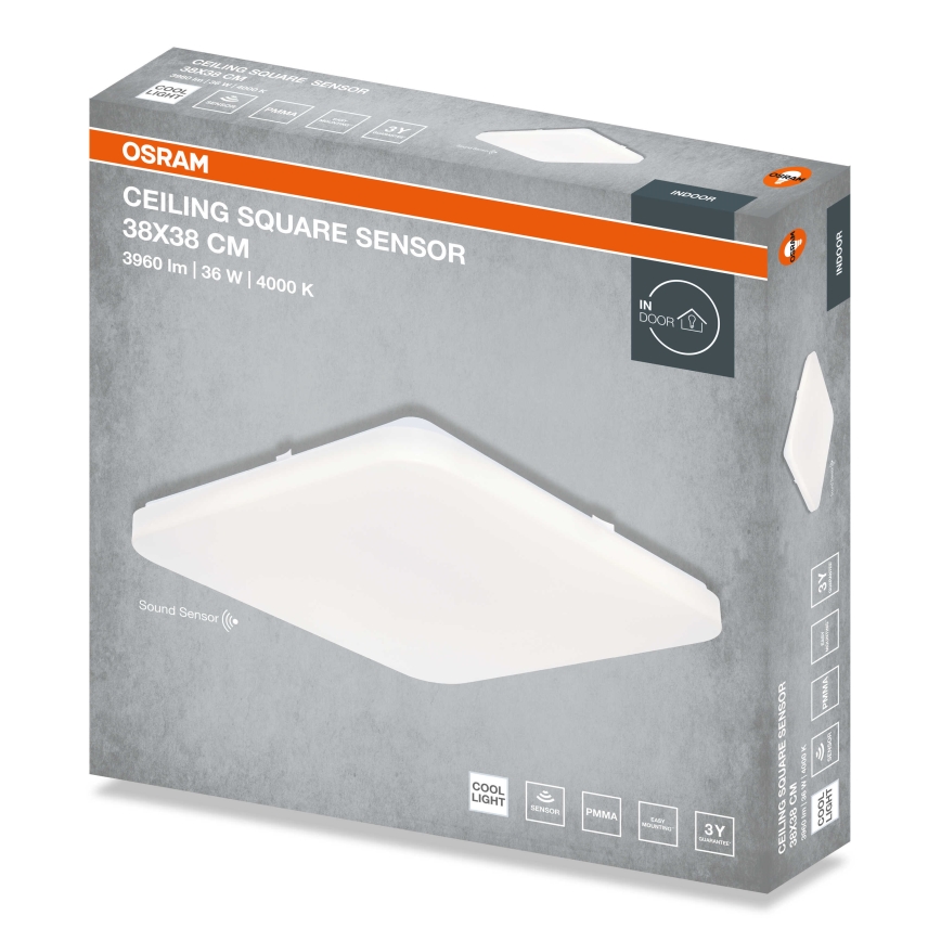 Osram - Plafonieră LED pătrată cu senzor de amurg LED/36W/230V 4000K 38x38 cm albă