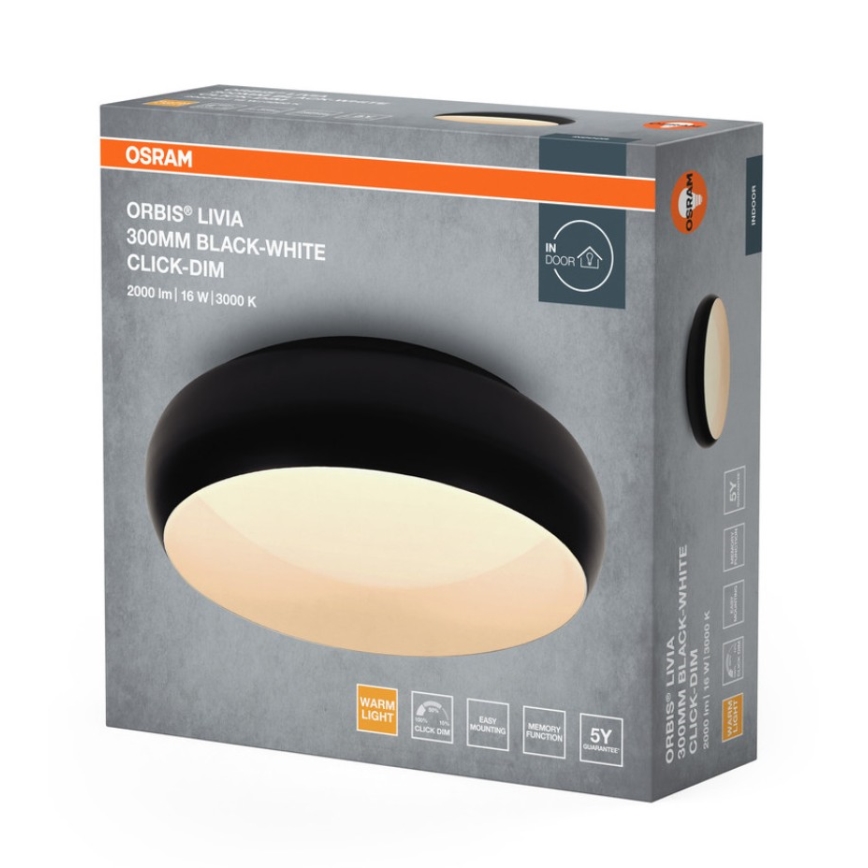 Osram - Plafonieră LED dimmabilă ORBIS LIVIA, 16W, 230V, Ø 30 cm, negru/alb