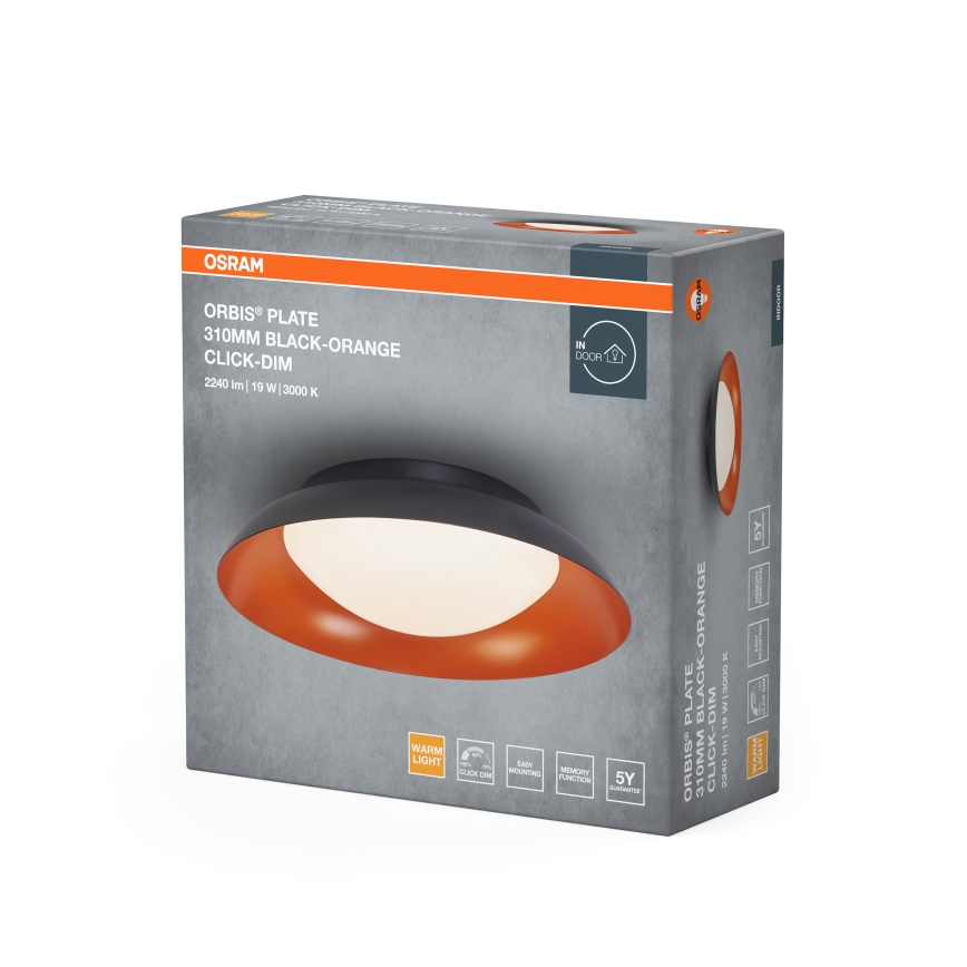 Osram - plafonieră LED dimabilă ORBIS PLATE, 35W/230V, Ø 43 cm, portocaliu/negru