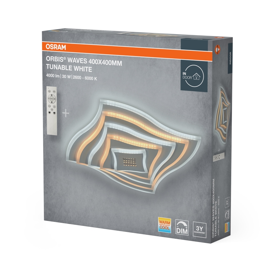 Osram - Corp de iluminat LED de tavan cu intensitate reglabilă ORBIS WAVES LED/30W/230V 2600-6000K 40x40 cm alb + telecomandă