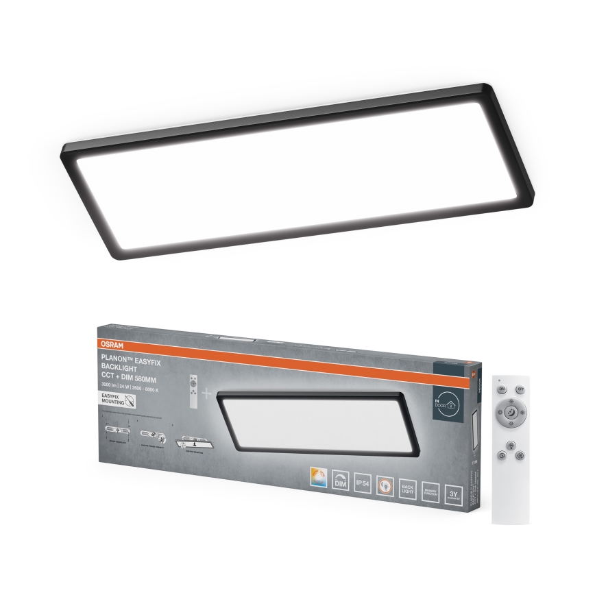 Osram - plafonieră de baie cu LED reglabilă PLANON EASYFIX LED/24W/230V 2600-6000K 20x58 cm IP54 neagră + telecomandă