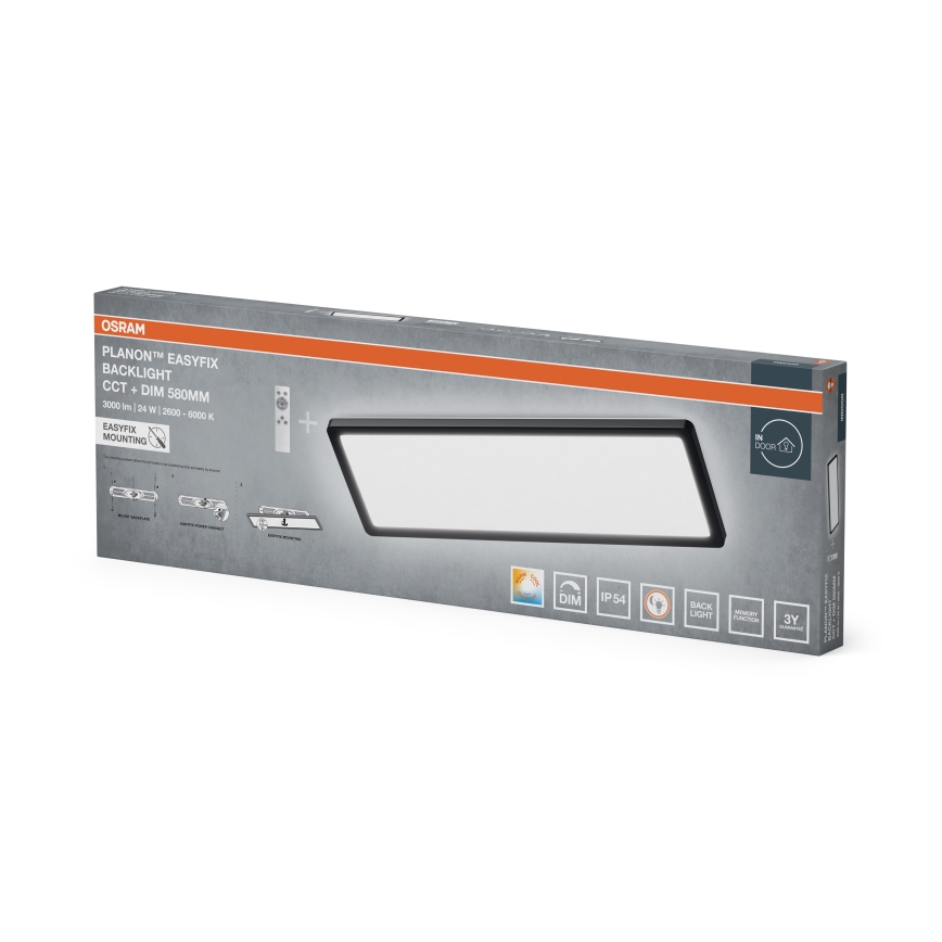 Osram - plafonieră de baie cu LED reglabilă PLANON EASYFIX LED/24W/230V 2600-6000K 20x58 cm IP54 neagră + telecomandă
