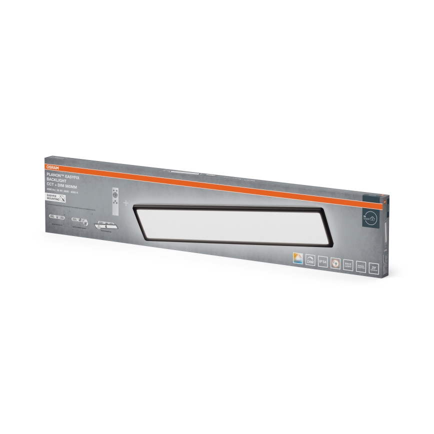 Osram - Plafonieră LED dimerizabilă pentru baie PLANON EASYFIX LED/30W/230V 2600-6000K 20x98 cm IP54 neagră + telecomandă