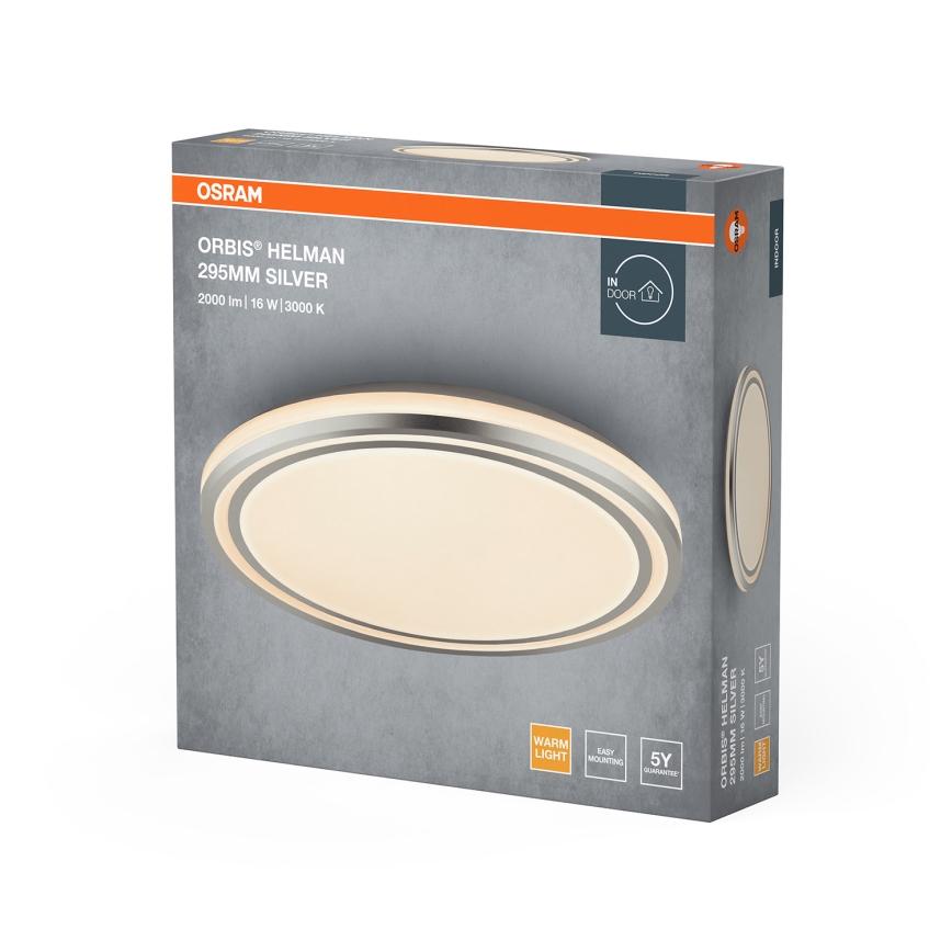 Osram - Plafonieră LED ORBIS HELMAN, 16 W, 230 V, Ø 29,5 cm, argintiu