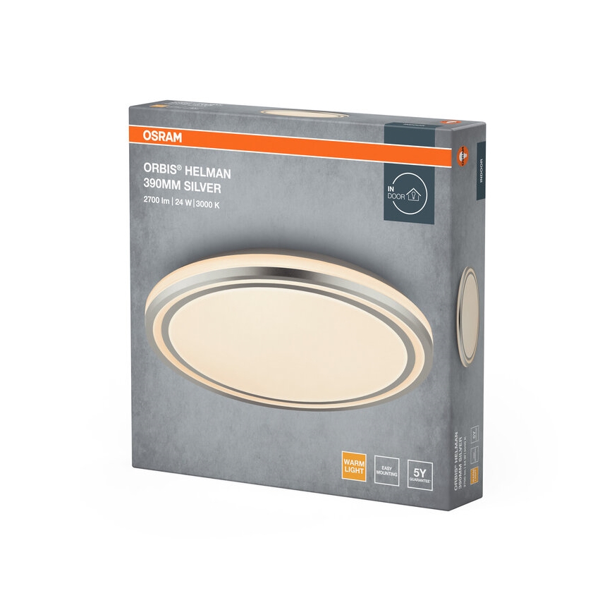 OSRAM - Plafonieră LED ORBIS HELMAN, 24W, 230V, Ø 39 cm, argintiu