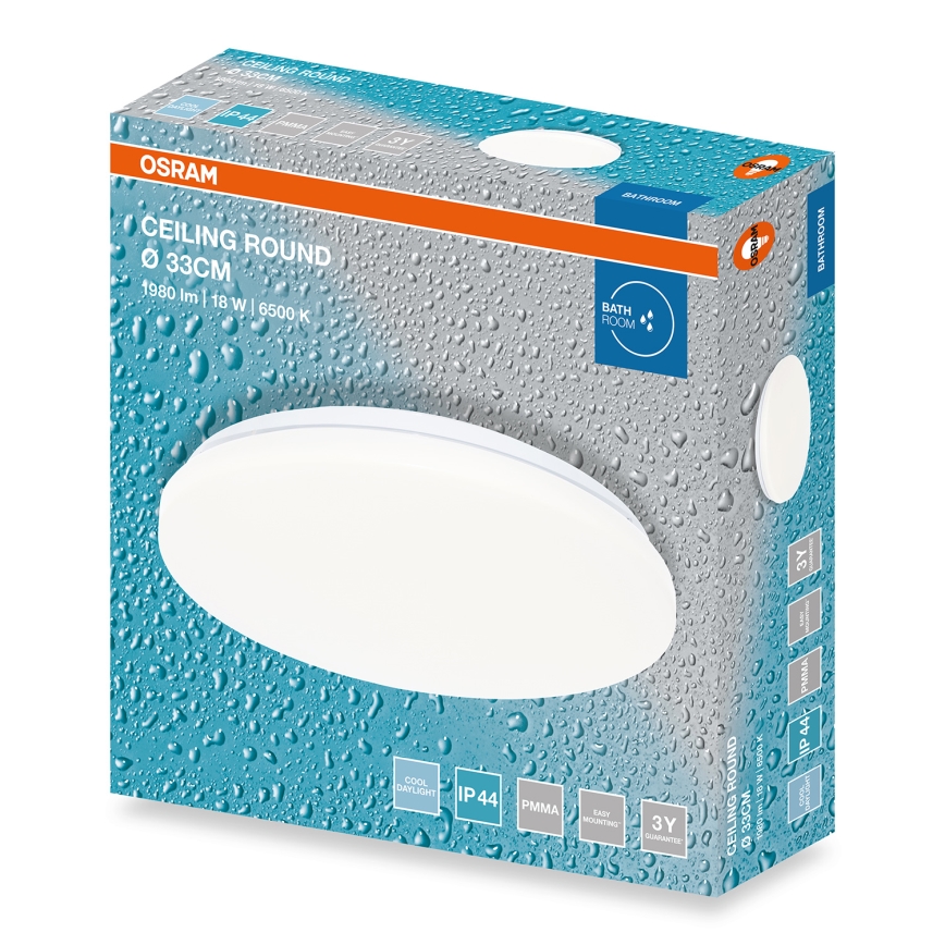Osram - Plafonieră LED pentru baie CEILING ROUND, 18 W, 230 V, 6500 K, Ø 33 cm, IP44, albă