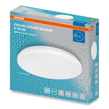 Osram - Plafonieră LED rotundă pentru baie, cu senzor de amurg, 24W, 230V, 6500K, Ø 37 cm, IP44, alb
