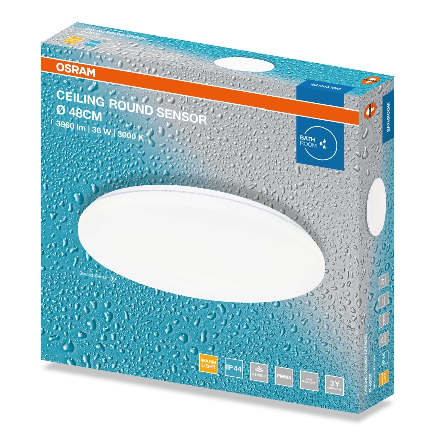 Osram - Plafonieră LED rotundă pentru baie cu senzor de amurg, 36 W, 230 V, 4000 K (alb neutru), Ø 48 cm, IP44, alb