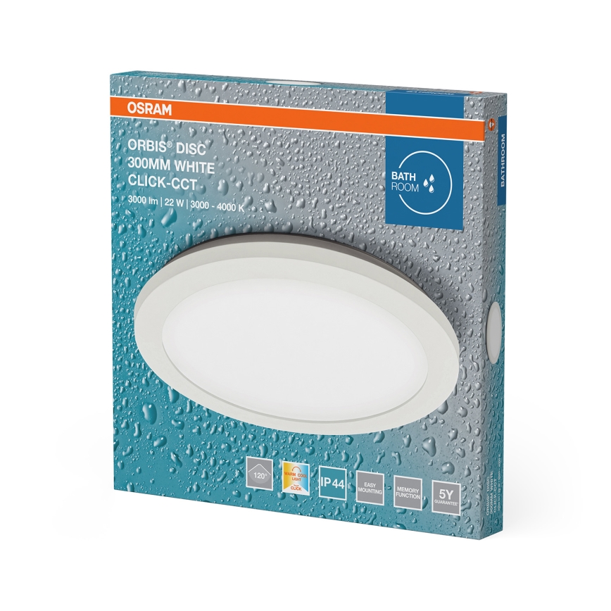 Osram ORBIS DISC Plafonieră LED pentru baie, 22W, 230V, 3000/4000K, Ø 30 cm, IP44, alb