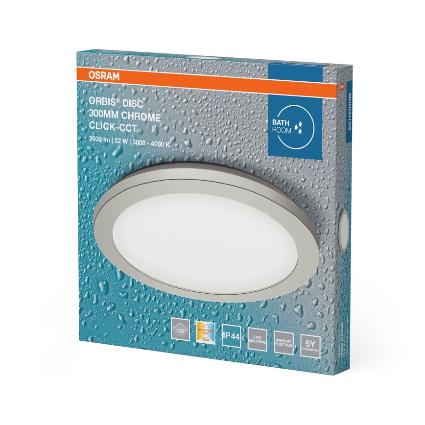 Osram - Plafonieră LED pentru baie ORBIS DISC LED/22W/230V 3000/4000K Ø 30 cm IP44 crom mat