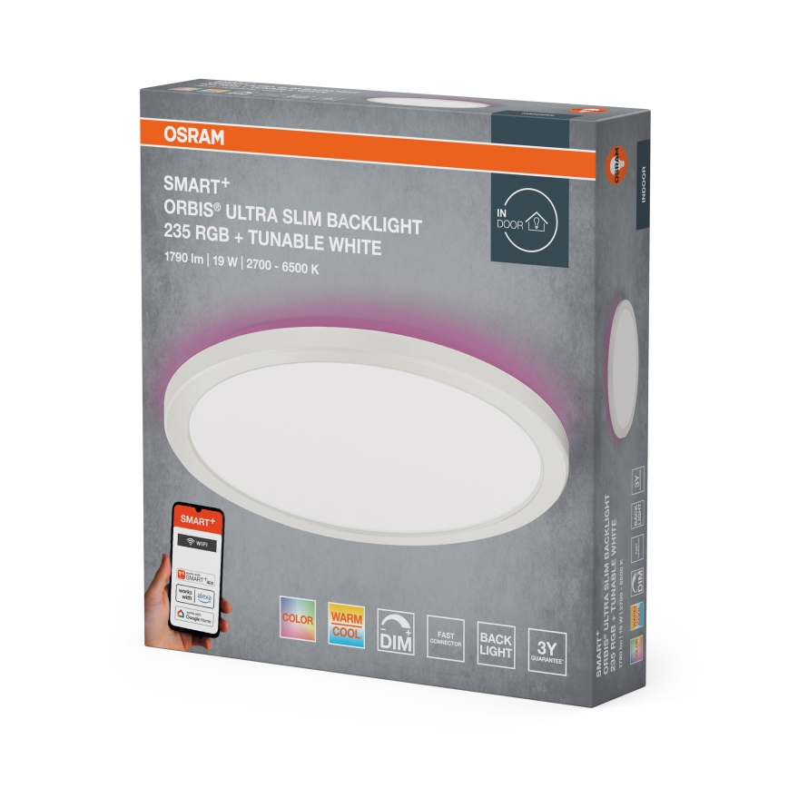 Osram SMART+ ORBIS Plafonieră LED RGBW reglabilă, 19W, 230V, Ø 23,5 cm, 2700-6500K, Wi-Fi