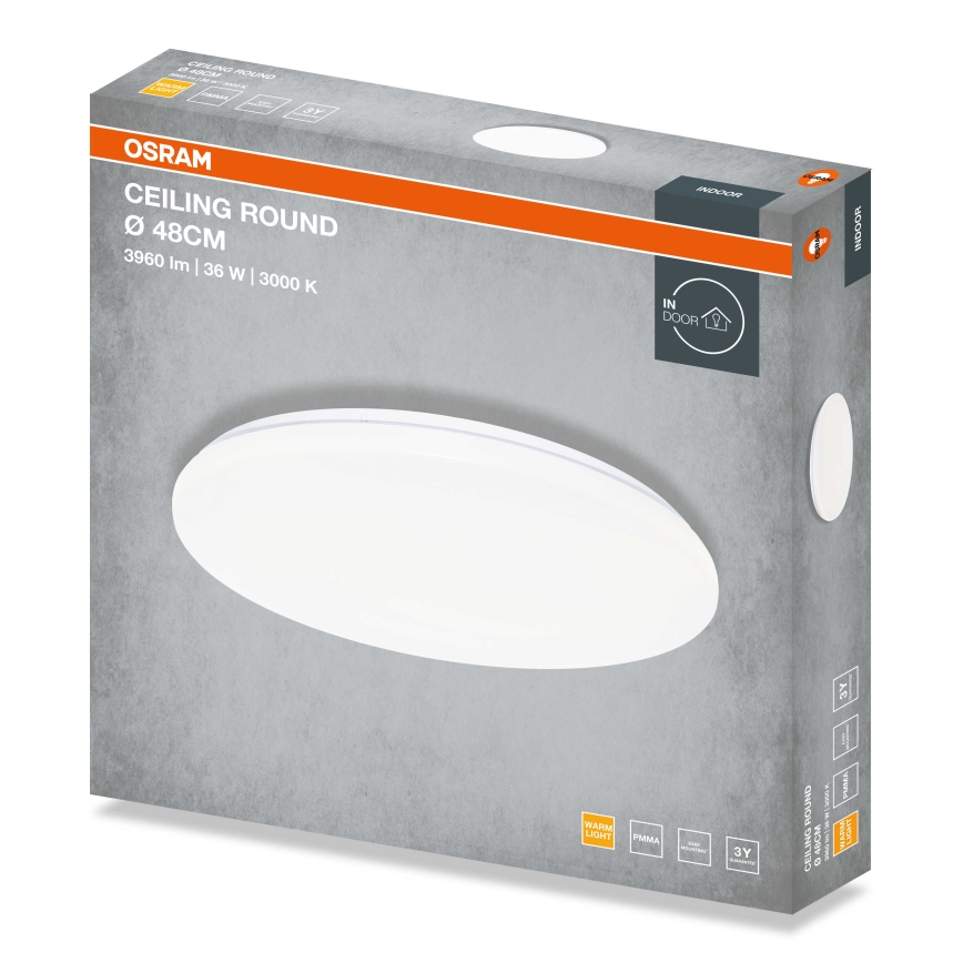 Osram - Plafonieră LED rotundă CEILING ROUND, 36 W, 230 V, 3000 K, Ø 48 cm, albă