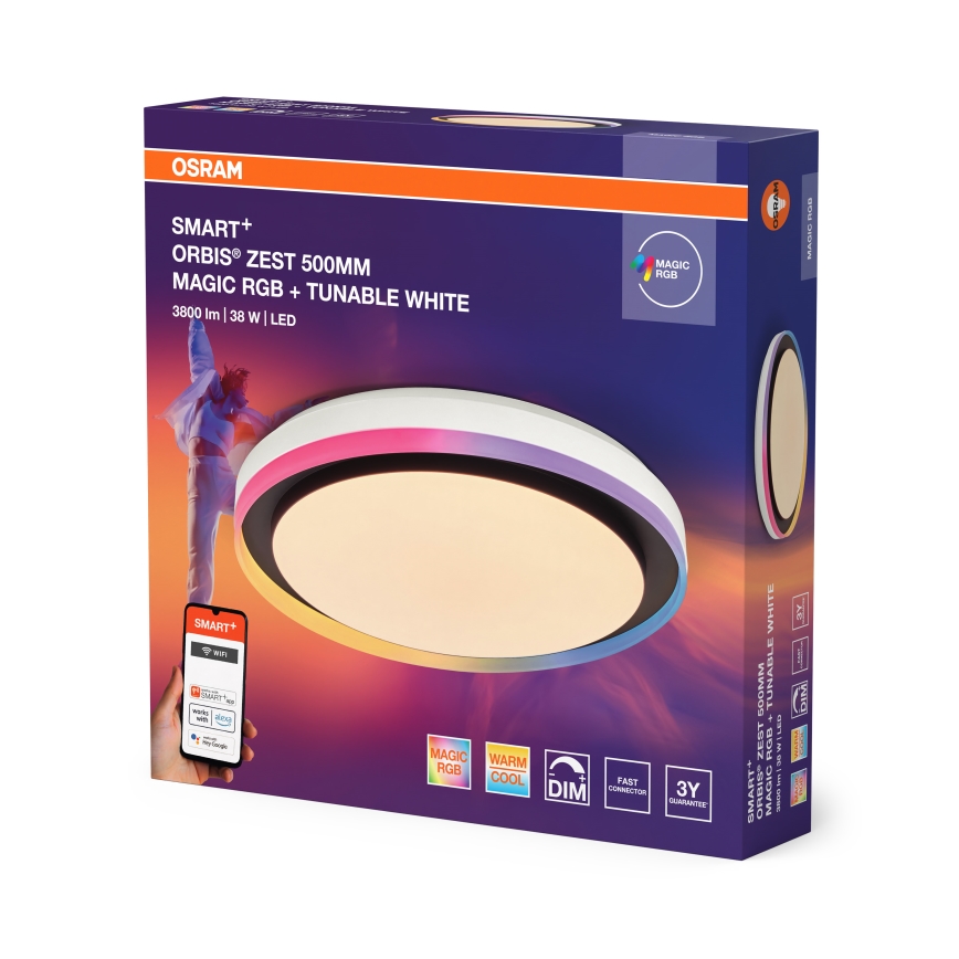 Osram SMART+ MAGIC plafonieră LED RGBW dimabilă, 38W, 230V, Ø 49 cm, negru, 2700-6500K, Wi‑Fi