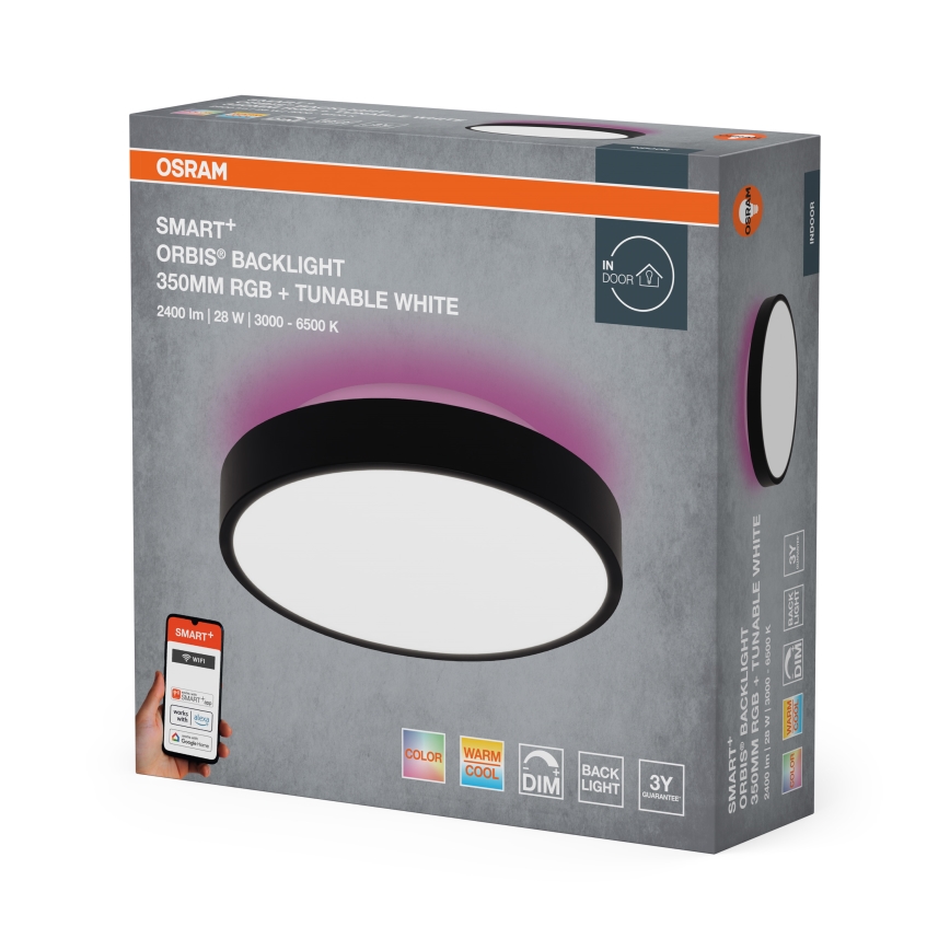 Osram SMART+ ORBIS - Lampă de tavan LED RGBW reglabilă, 28 W, 230 V, Ø 35 cm, 2700–6500 K, Wi‑Fi