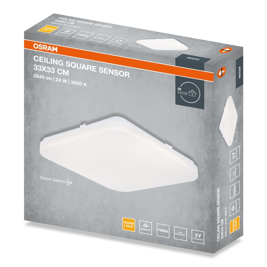 Osram SQUARE - Plafonieră LED, 24W/230V, cu senzor de amurg, 33x33 cm
