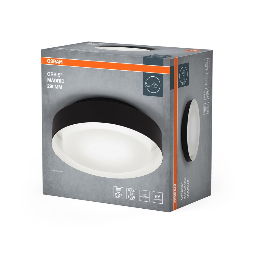 Osram - Plafonieră ORBIS MADRID, 2x E27, 10 W, 230 V, Ø29 cm, neagră
