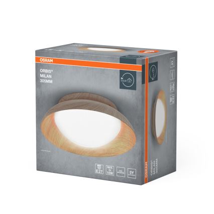 Osram - Plafonieră ORBIS MILAN 2xE27/10W/230V, Ø 30,5 cm, finisaj lemn
