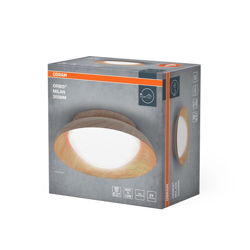 Osram - Plafonieră ORBIS MILAN 2xE27/10W/230V, Ø 30,5 cm, finisaj lemn