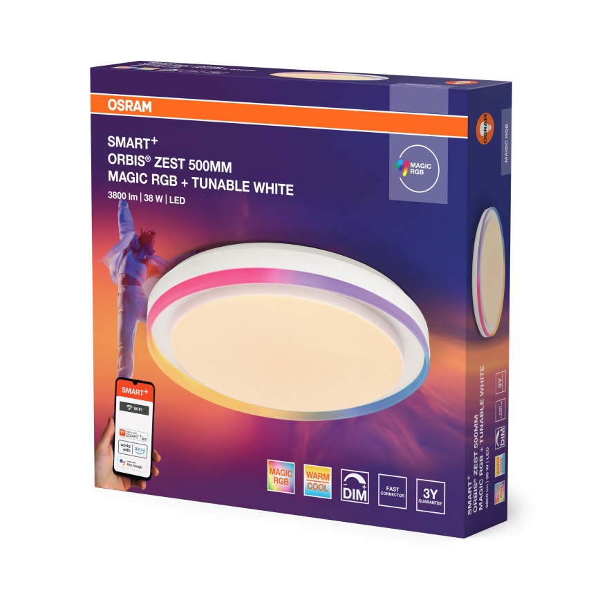 Osram - Plafonieră LED RGBW SMART+ MAGIC dimmabilă, 38W, 230V, Ø 49 cm, alb, 2700-6500K, Wi-Fi
