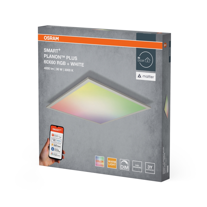 Osram - Plafonieră SMART+ PLANON LED RGBW reglabilă, 36W/230V, 60x60 cm, Wi-Fi