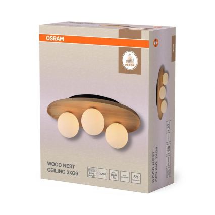 Osram - Plafonieră WOOD NEST 3xG9/5W/230V lemn de cauciuc