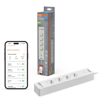 Osram – Prelungitor SMART+ cu 4 prize (tip F) + 2x USB-A + 2x USB-C, Wi‑Fi