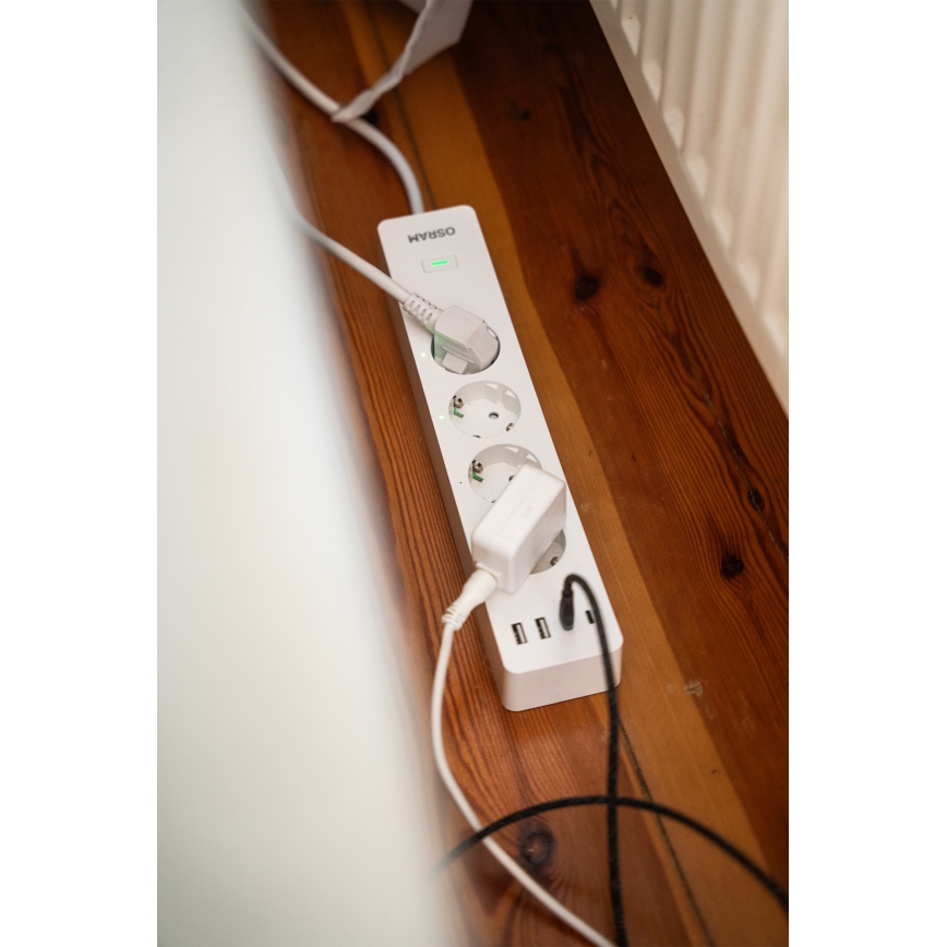 Osram – Prelungitor SMART+ cu 4 prize (tip F) + 2x USB-A + 2x USB-C, Wi‑Fi