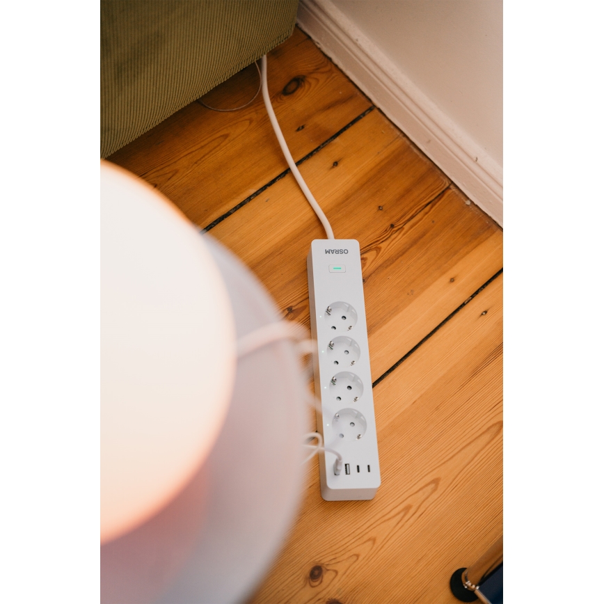 Osram – Prelungitor SMART+ cu 4 prize (tip F) + 2x USB-A + 2x USB-C, Wi‑Fi