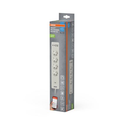 Osram – Prelungitor SMART+ cu 4 prize (tip F) + 2x USB-A + 2x USB-C, Wi‑Fi