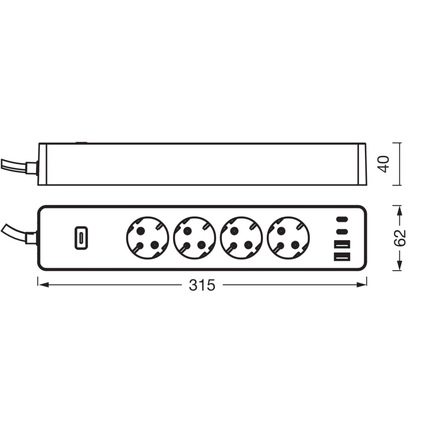 Osram – Prelungitor SMART+ cu 4 prize (tip F) + 2x USB-A + 2x USB-C, Wi‑Fi