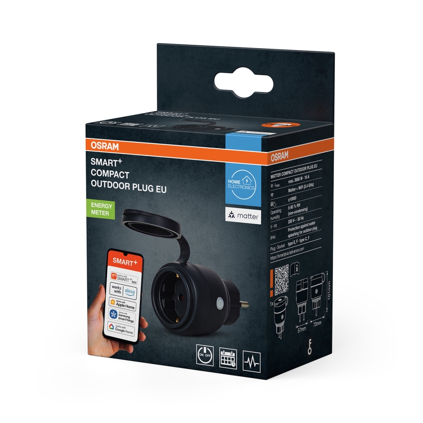 Osram - Priză inteligentă de exterior SMART+ MATTER SCHUKO 3680W/230V/16A IP44 Wi-Fi