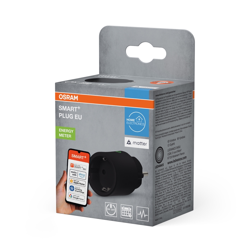 Osram - Priză inteligentă SMART+ MATTER SCHUKO 2300W/230V/10A Wi-Fi neagră
