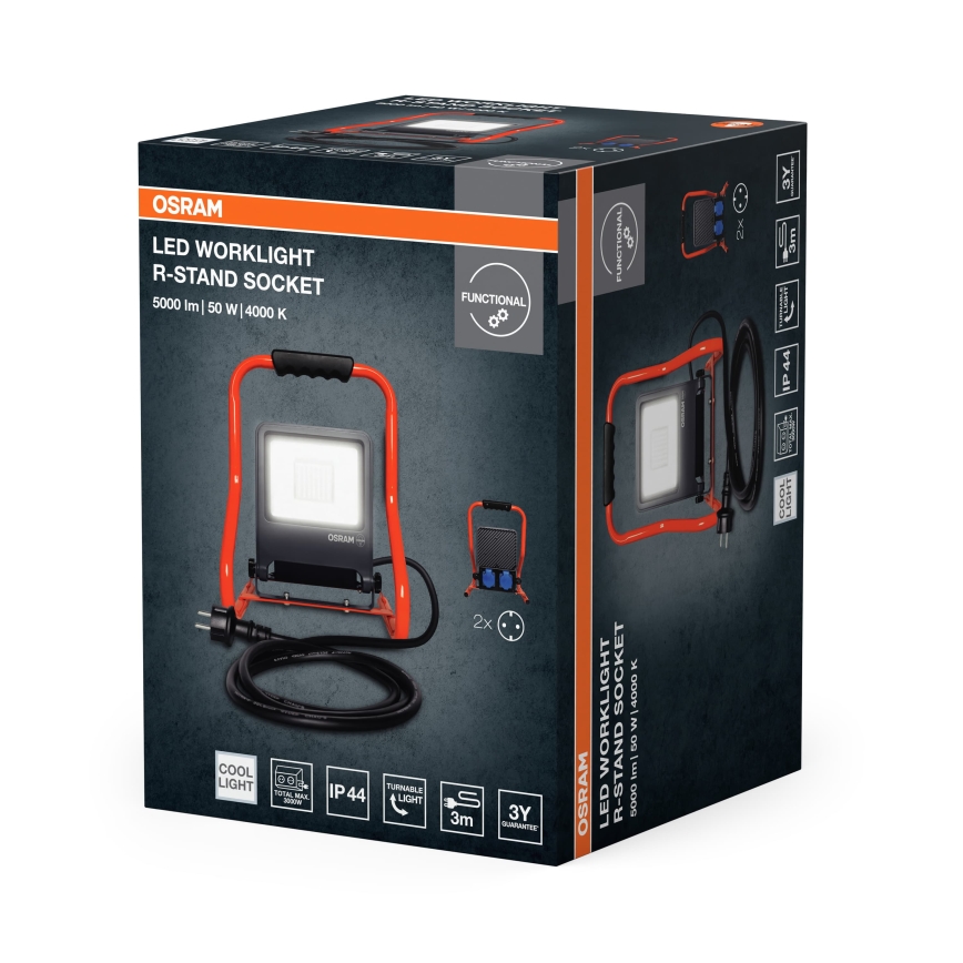 Osram - Proiector LED cu suport și prize R-STAND LED/50W/230V 4000K IP44 portocaliu/antracit