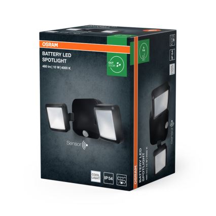 Osram - Proiector LED de perete pentru exterior cu senzor BATTERY 2xLED/5W/4xD IP54