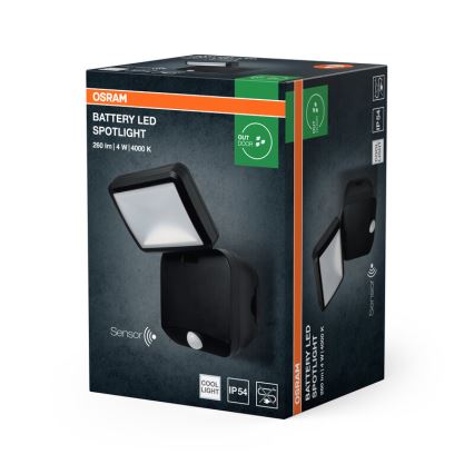 Osram - Proiector LED de perete pentru exterior cu senzor de mișcare BATTERY LED/4W/4xD IP54
