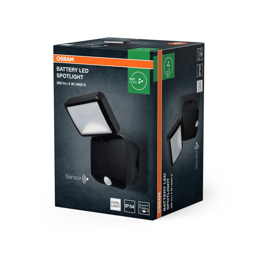 Osram - Proiector LED de perete pentru exterior cu senzor de mișcare BATTERY LED/4W/4xD IP54