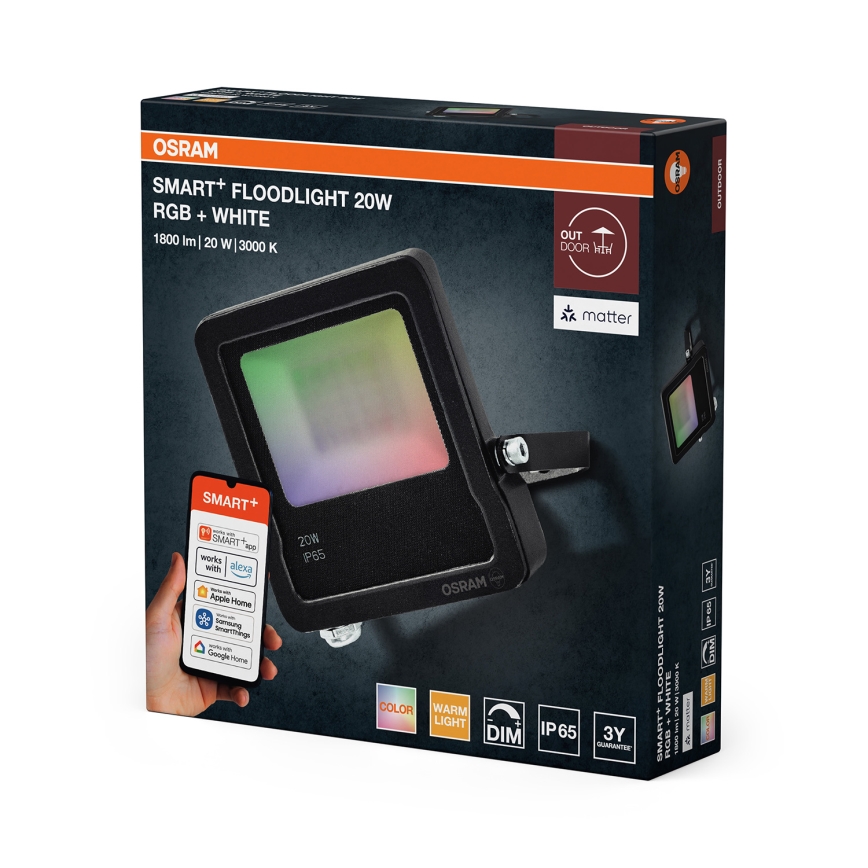 Osram - Proiector SMART+ LED RGBW dimerizabil, 20W, 230V, IP65, Wi-Fi