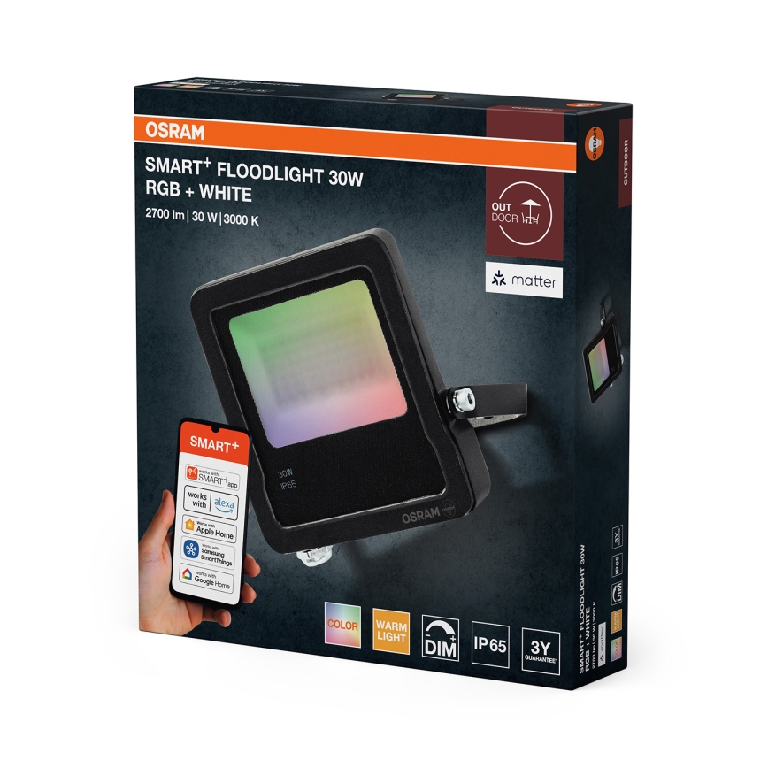 Osram - Proiector SMART+ LED RGBW reglabil, 30 W, 230 V, IP65, Wi-Fi