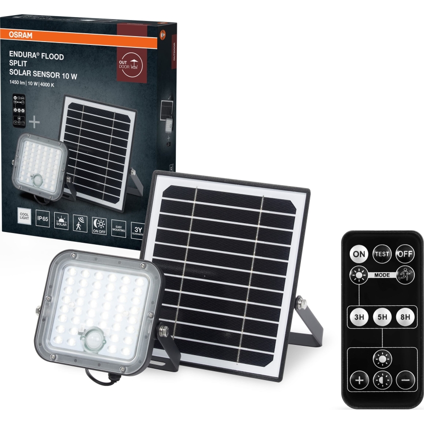 Osram - Proiector solar LED reglabil cu senzor ENDURA LED/10W/4,2V 4000K IP65 negru + telecomandă