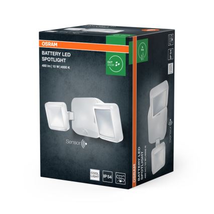 Osram - Reflector LED de exterior, montare pe perete, cu senzor BATTERY 2xLED/5W/4xD IP54