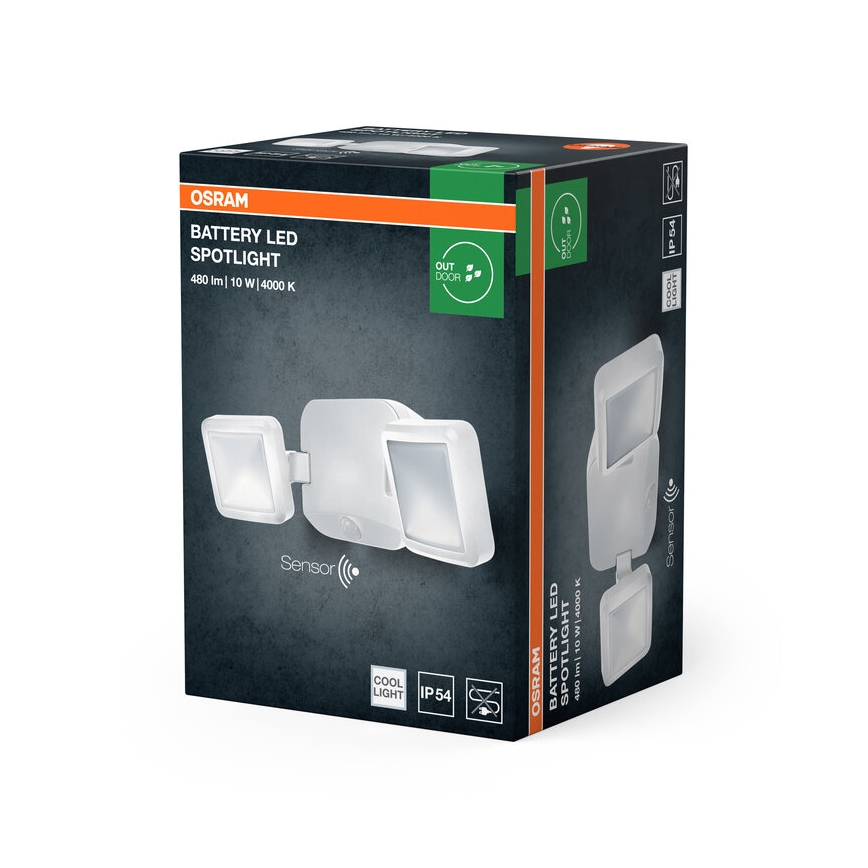 Osram - Reflector LED de exterior, montare pe perete, cu senzor BATTERY 2xLED/5W/4xD IP54