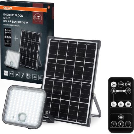 Osram - Proiector solar LED reglabil cu senzor ENDURA LED/30W/6,4V 4000K IP65 negru + telecomandă